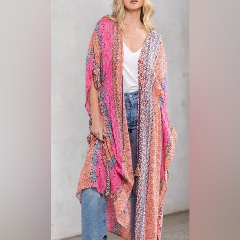 Lovestitch Orange Pink Bohemian Summer Print Patterned Kimono
